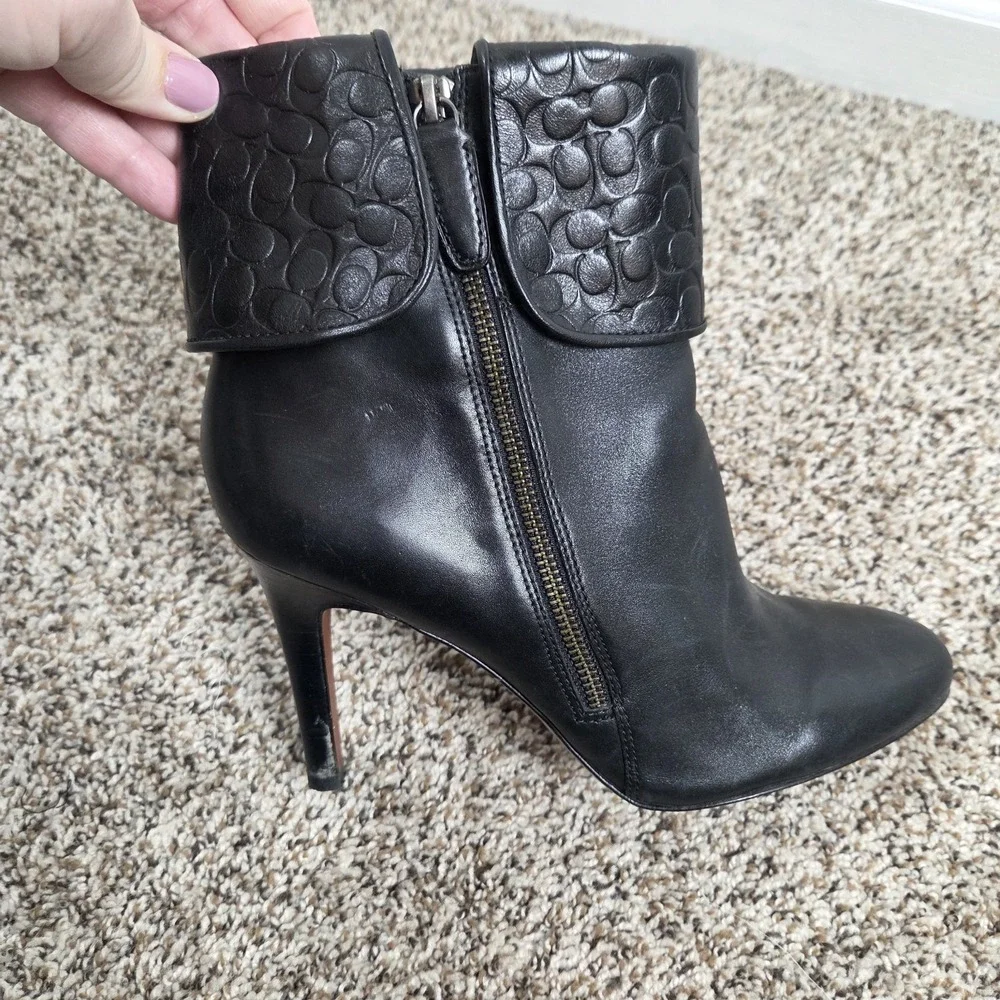 Coach Black Fold over High Heel Boots‎ Embossed Womens Size 11M